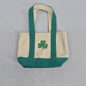 Mini Shamrock Canvas Tote 100% Cotton Small Bag Embroidered